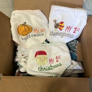 Rae Dunn and Mud Pie Bibs, My 1st Christmas, Halloween, Holidays, assorted bibs